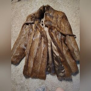 Classic Brown Nutria Fur Women's  Jacket - FLAW